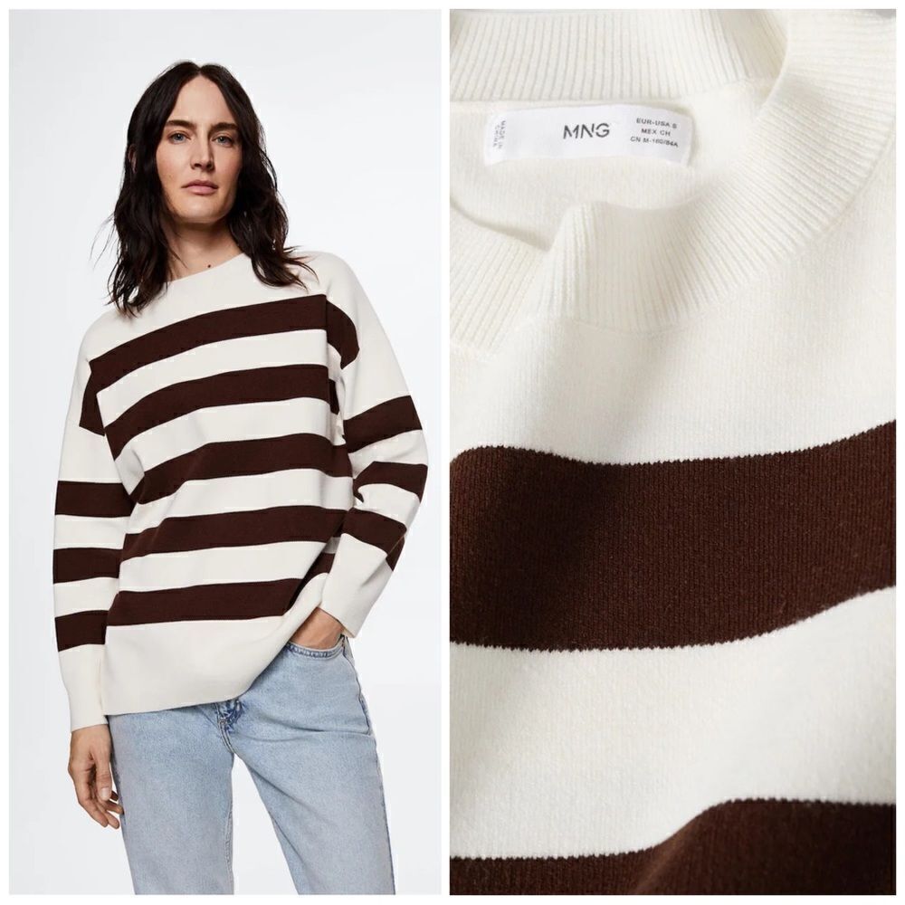Mango Striped Viscose Blend Fine Knit Sweater New